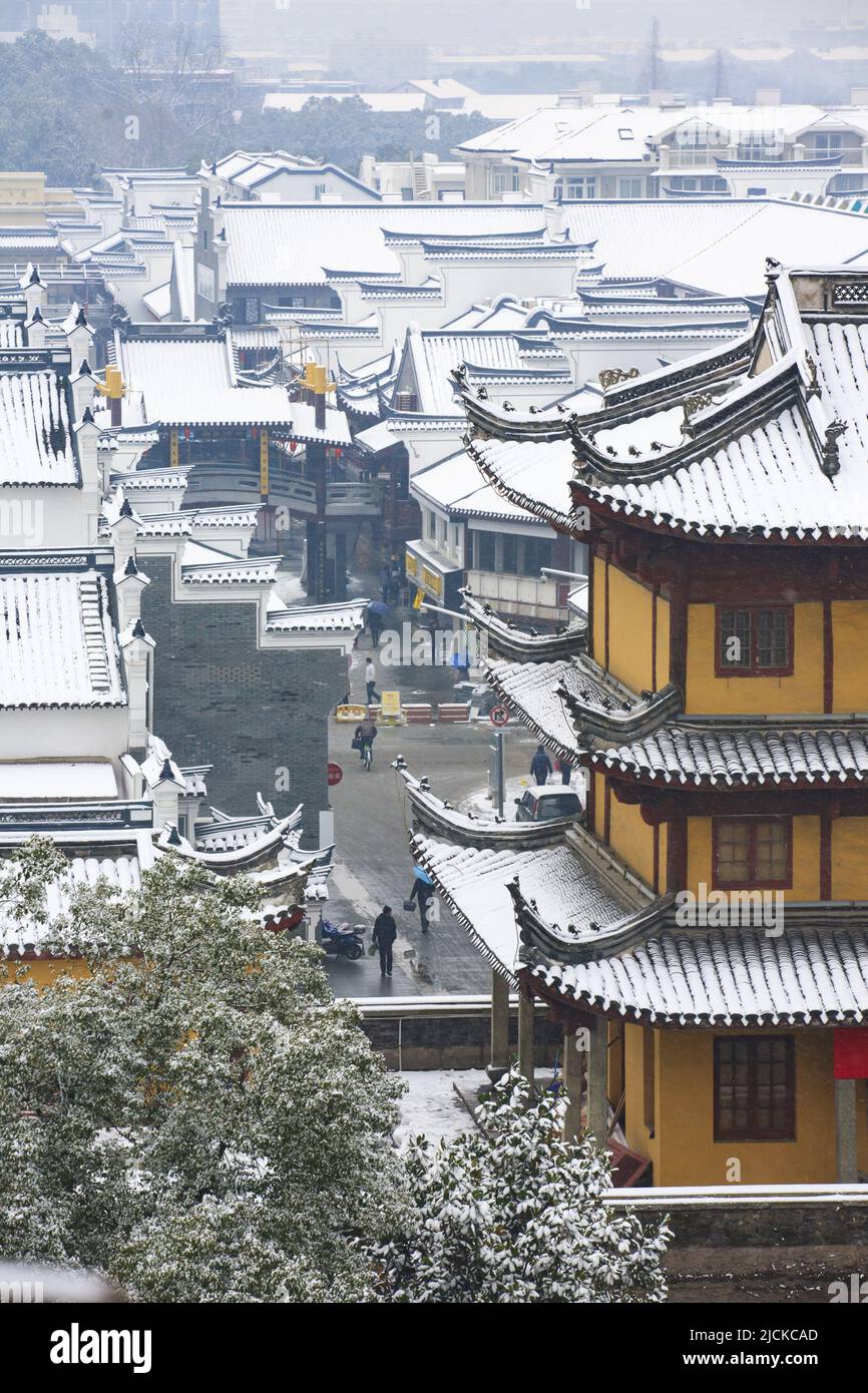 Ningbo gulou avec de la neige Banque D'Images