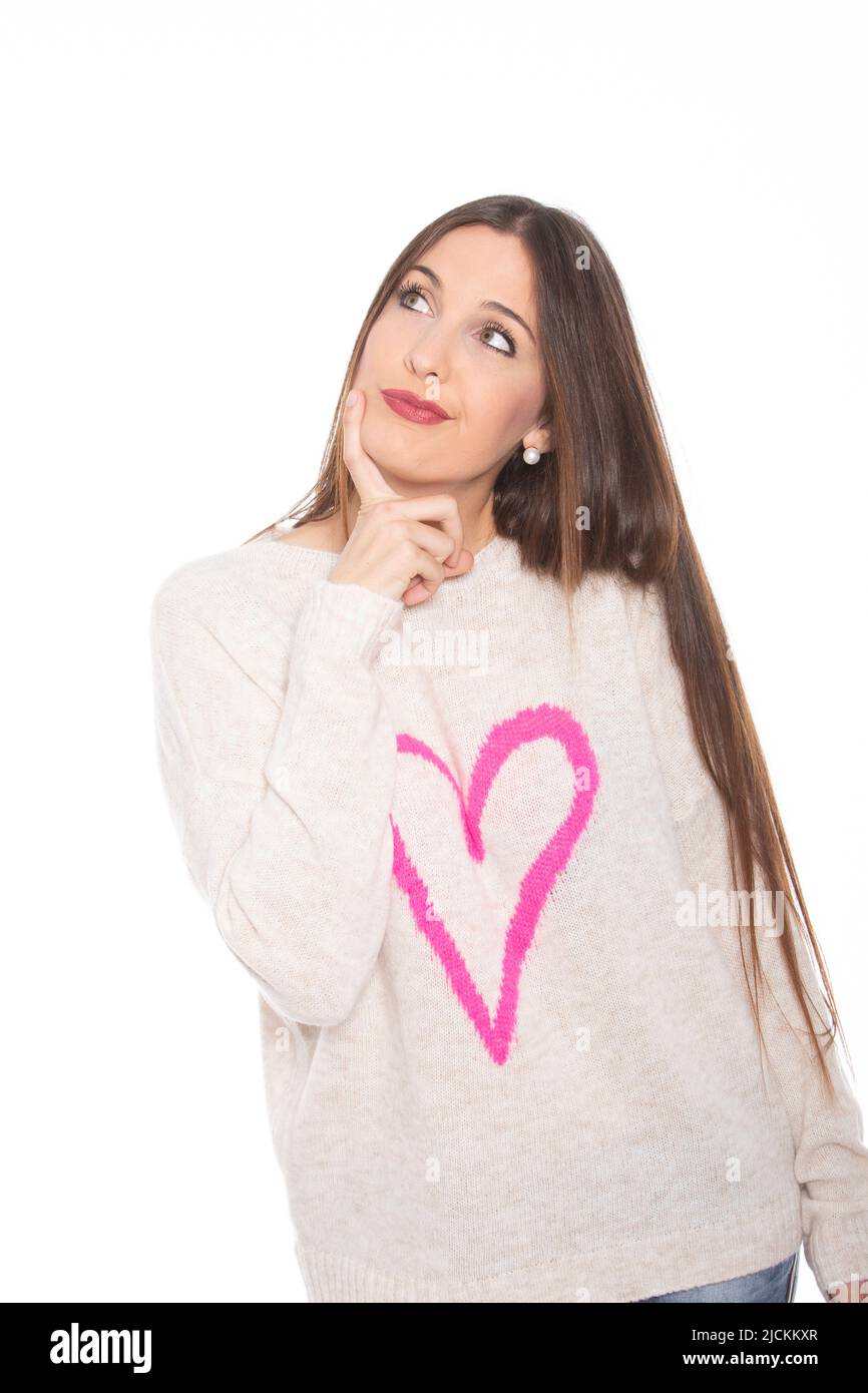 Femme espagnole rêvant sur fond blanc - photo de stock Banque D'Images