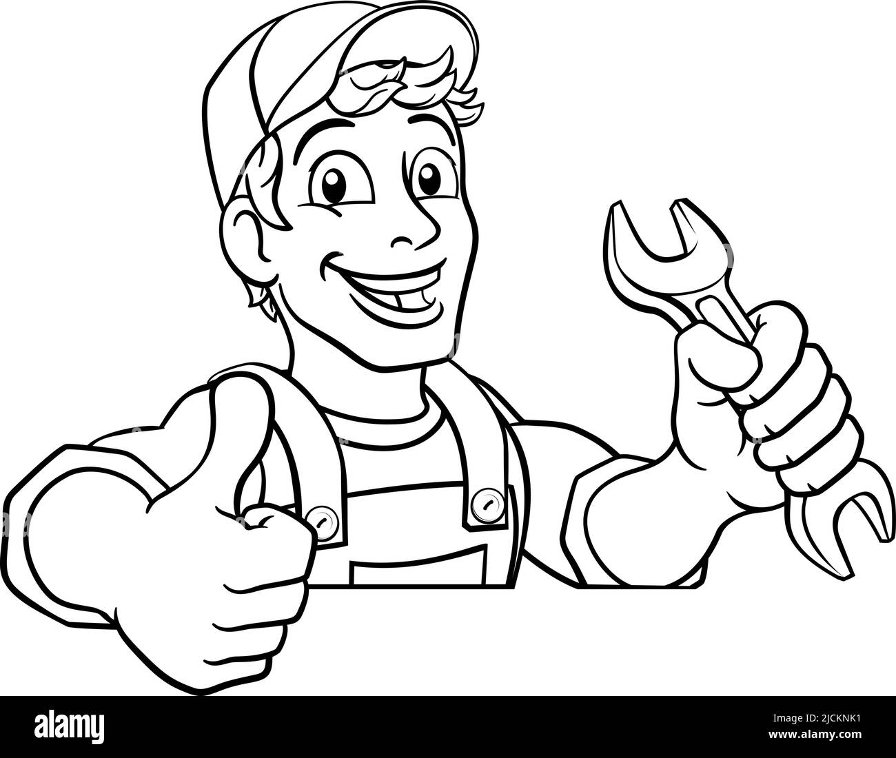 Plombier mécanicien Clés à cliquet Cartoon Handyman Illustration de Vecteur