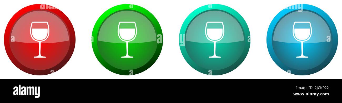 Alcool, jeu d'icônes de toile de verre rond brillant, boutons colorés  isolés sur fond blanc Photo Stock - Alamy
