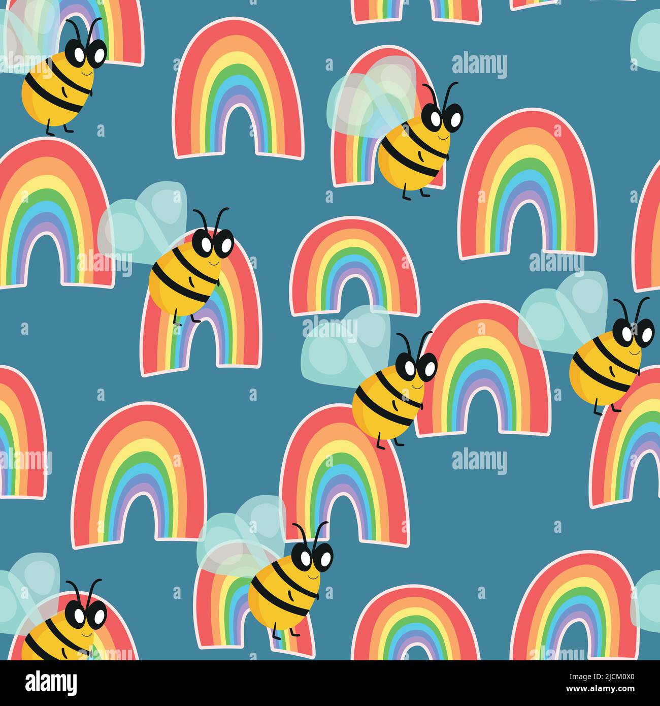 Motif sans couture avec abeilles et arc-en-ciel.Petite guêpe.Illustration vectorielle.Adorable personnage de dessin animé.Modèle pour invitation, cartes, textile Illustration de Vecteur