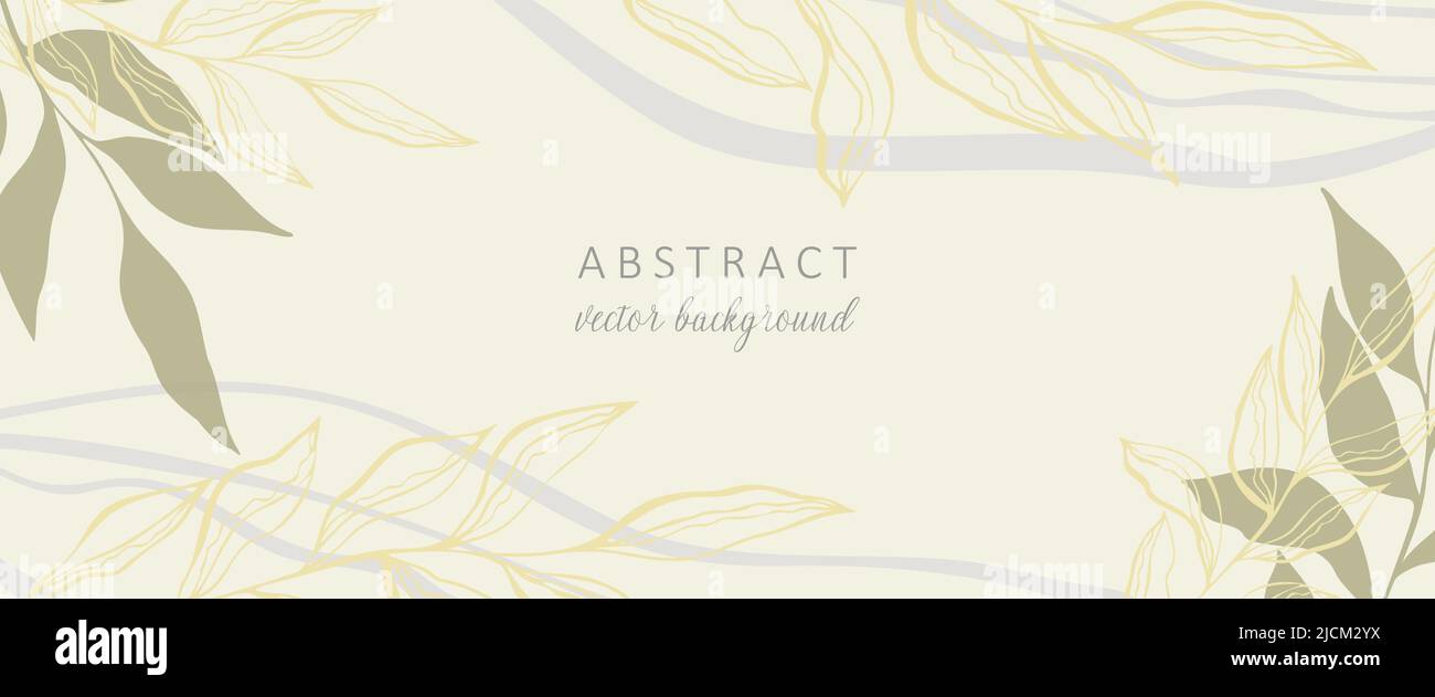 Invitation de mariage résumé arrière-plan dans le style boho avec des lignes dorées et des feuilles botaniques, formes organiques. Fond d'écran art abstrait pour mariage et modèle de couverture vip. Illustration vectorielle Illustration de Vecteur