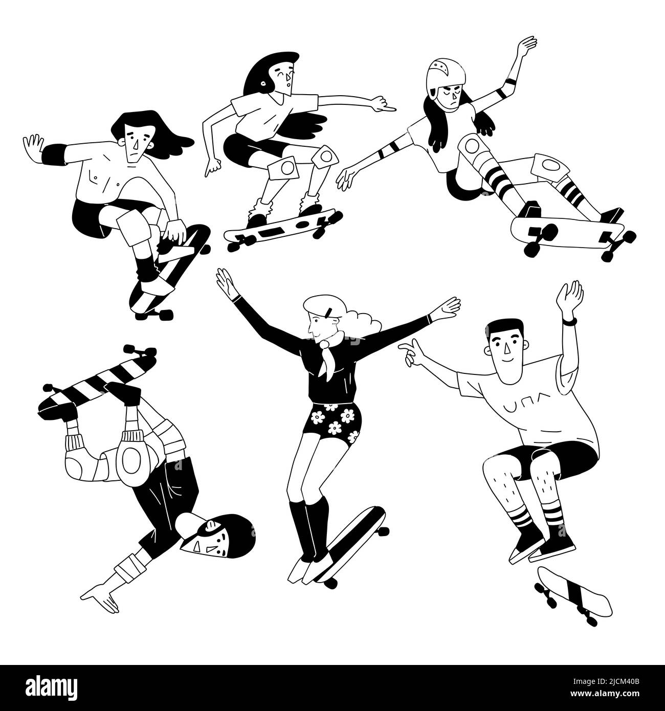 Ensemble de skateboard pour adolescents. Illustration de Vecteur