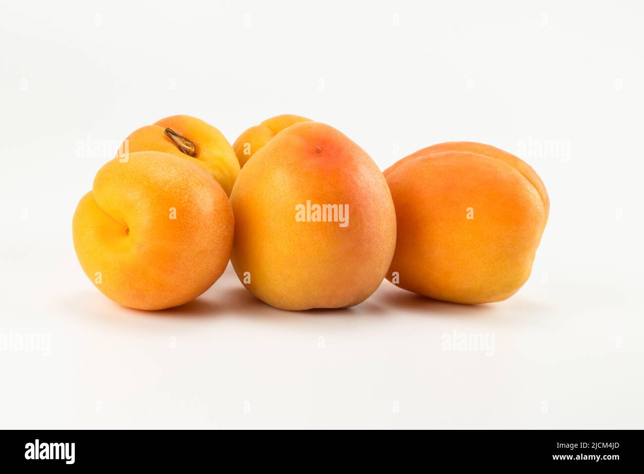 Un groupe d'abricot fruits isolés sur fond clair. Vue rapprochée. Banque D'Images