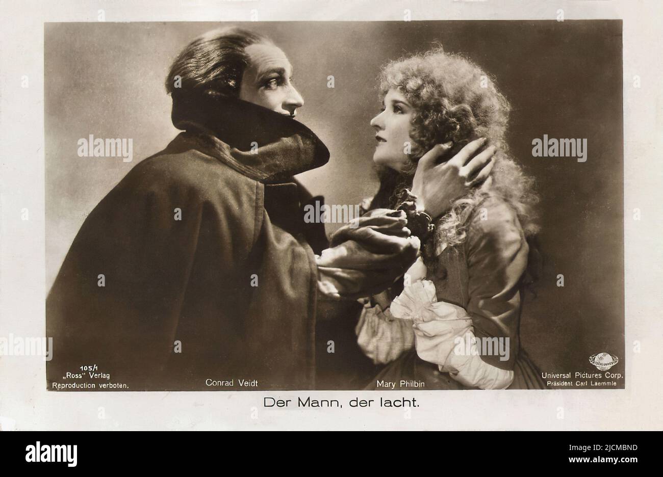 Portrait de Conrad Veidt et de Mary Philbin dans l'homme qui rire (1928) - époque silencieuse d'Hollywood Banque D'Images