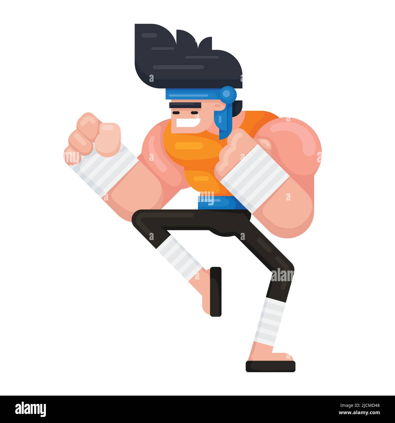 Mauy thai combattant dans la posture de combat. Modèle plat mma et kickbox Fighter. Illustration vectorielle Illustration de Vecteur