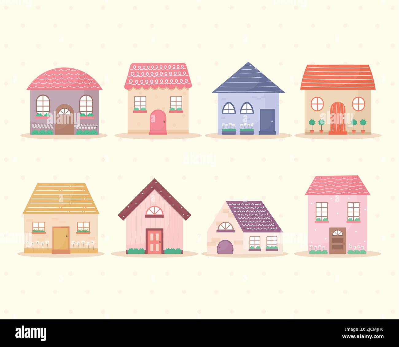 huit maisons colorées Illustration de Vecteur