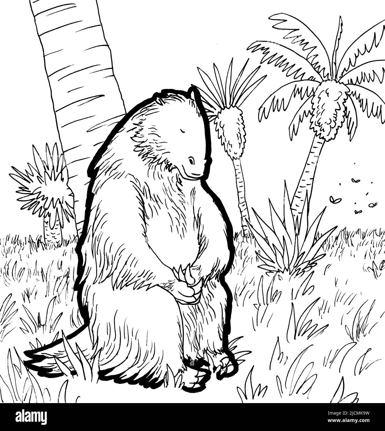 Page de coloriage noir et blanc d'une créature préhistorique Photo