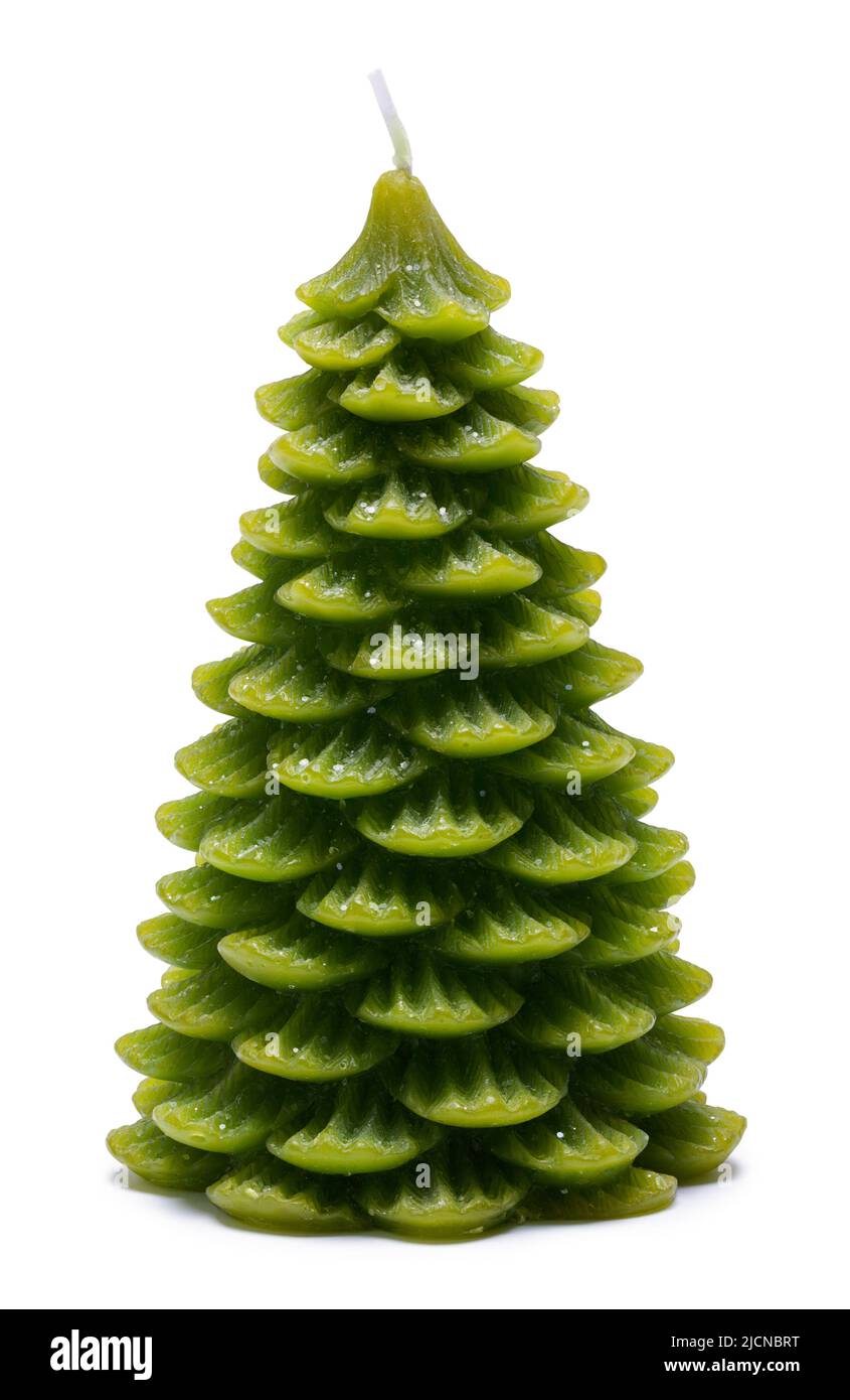 Bougie cirée verte coupée sur blanc. Banque D'Images