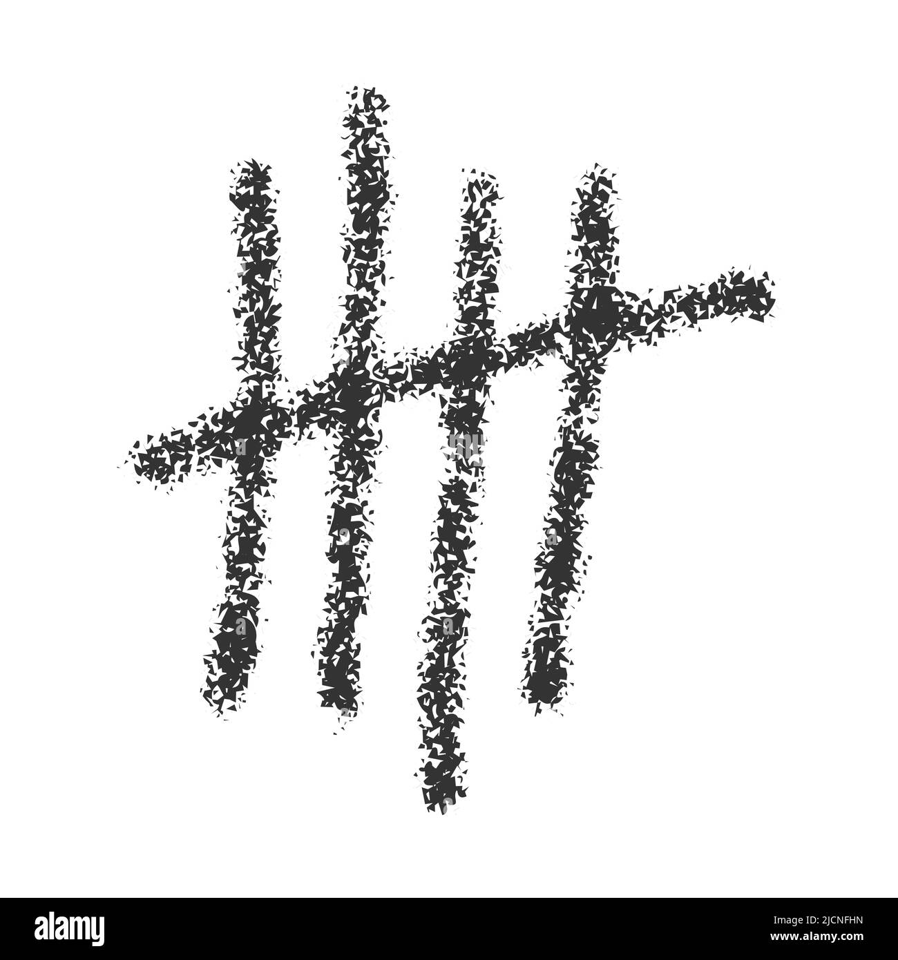 Marque tally de charbon. Des bâtons noirs triés par quatre et barrés par une barre oblique. Symbole de comptage de jour sur le mur de la prison. Signe système numérique symbolisé par le numéro 5. Illustration vectorielle dessinée à la main Illustration de Vecteur