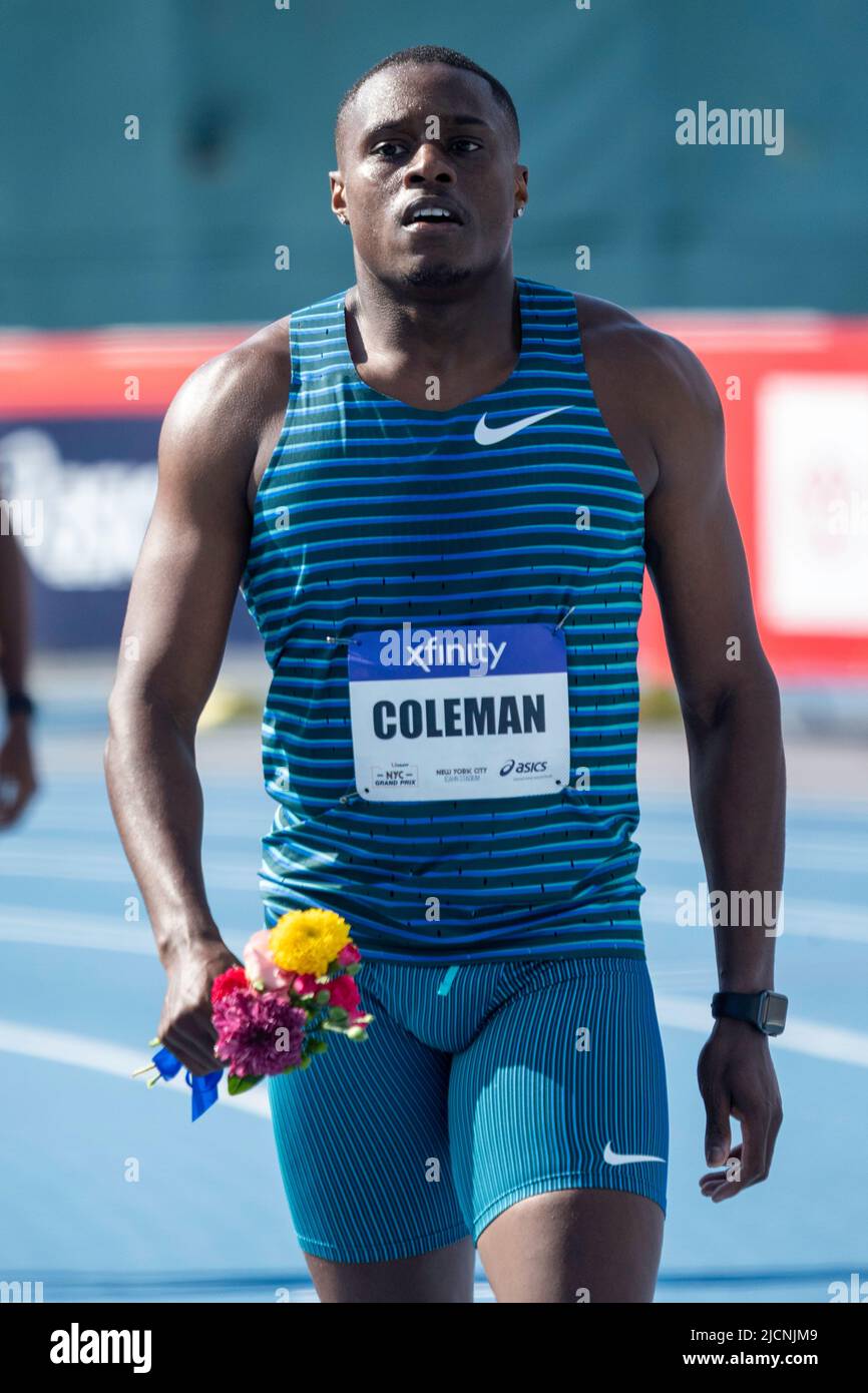 Christian Coleman (USA) remporte le 100m masculin au Grand Prix de New York 2022. Banque D'Images