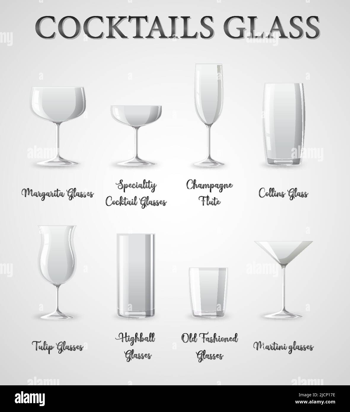 Illustration des types de verres à cocktail Image Vectorielle Stock - Alamy