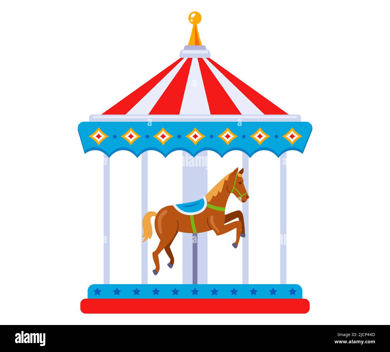 manège pour enfants avec chevaux pour le divertissement des enfants. une attraction pour enfants dans un parc d'attractions. illustration vectorielle plate. Illustration de Vecteur