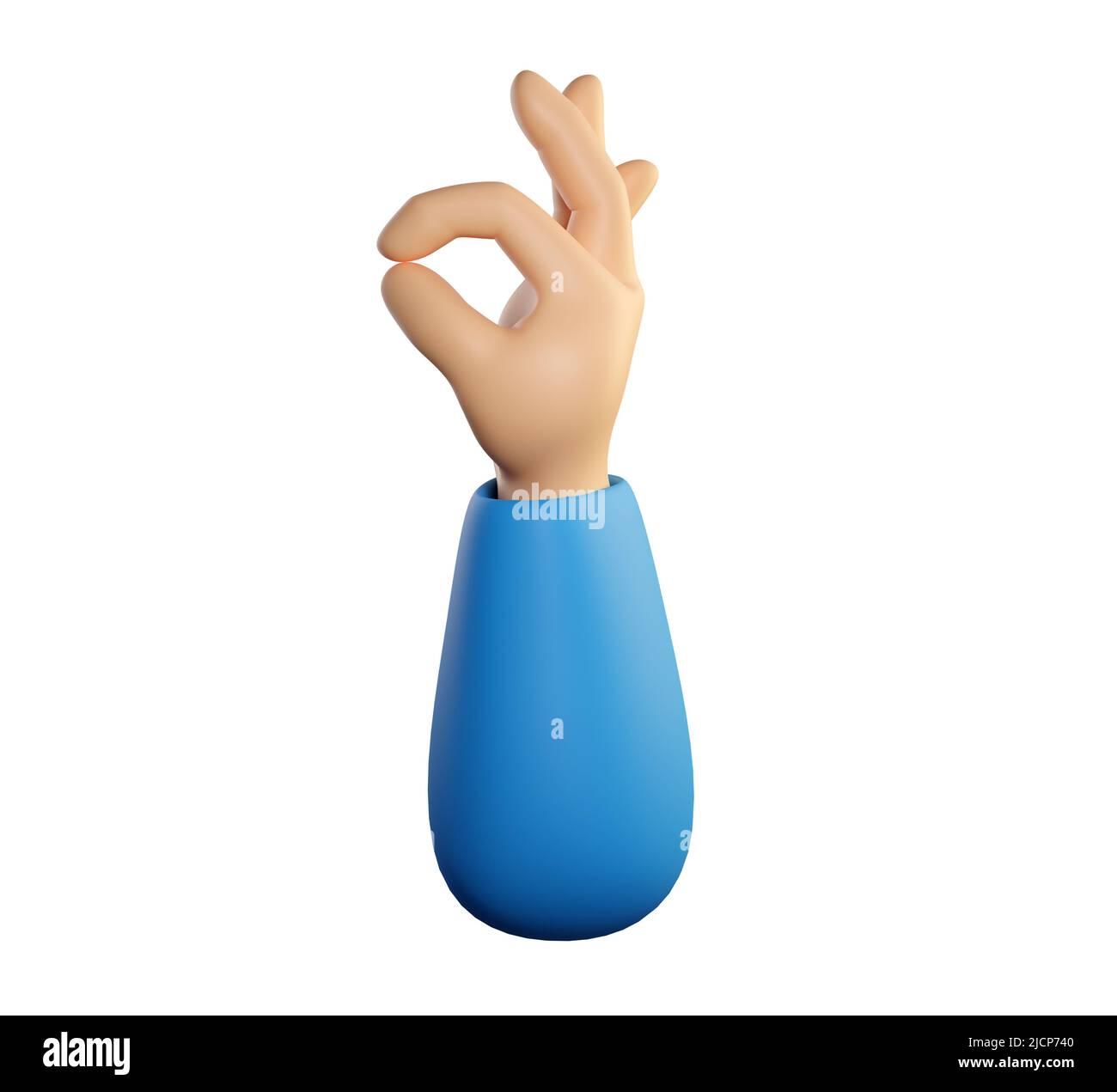 Symbole main humaine ok avec mouvement des doigts. Un accord, un feedback positif, un concept similaire ou zéro. Rendu réaliste de haute qualité 3D isolé sur fond blanc. Banque D'Images