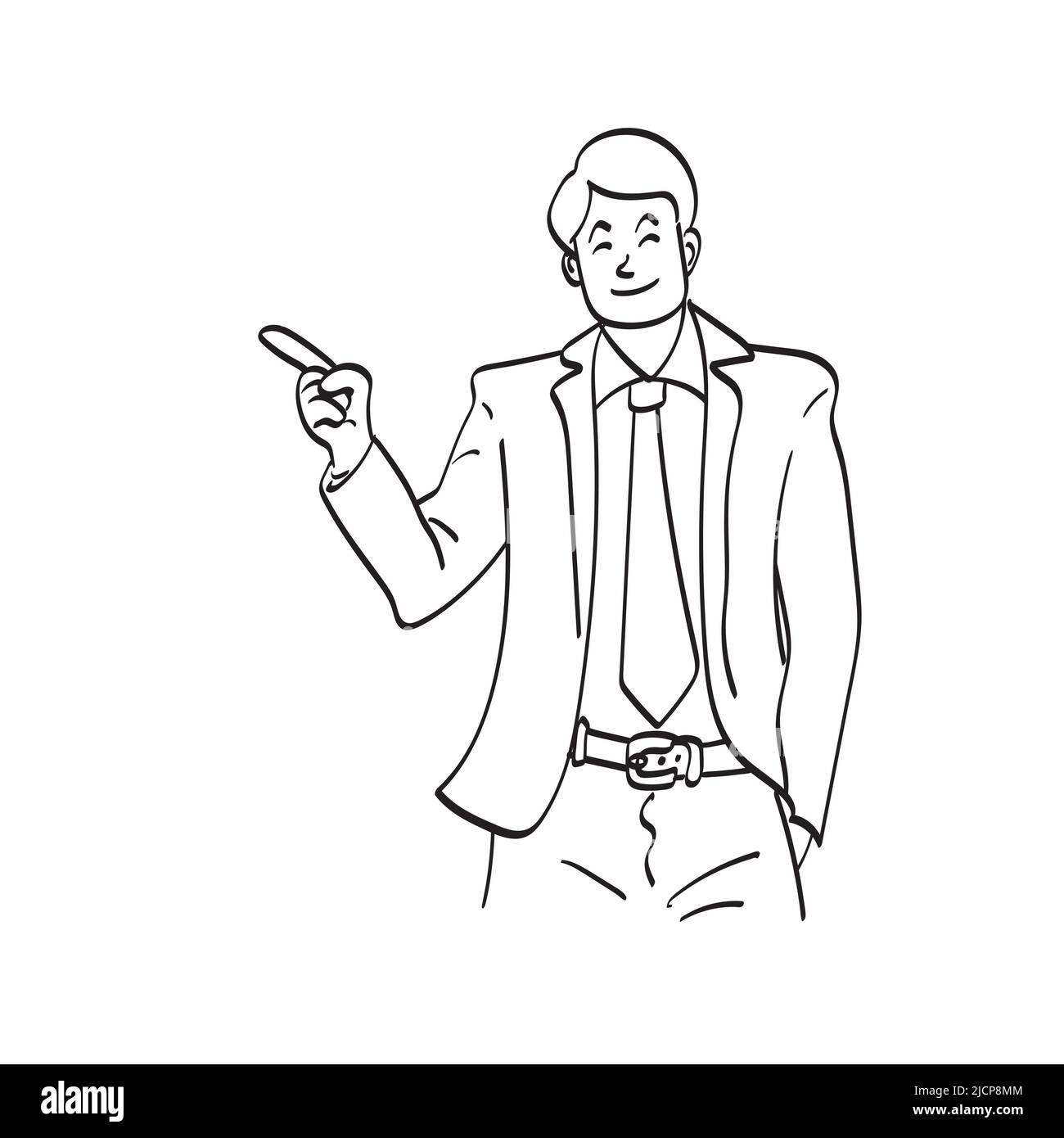 line art homme d'affaires portant un costume avec cravate et pointant sur  un espace d'imitation avec son doigt illustration vecteur main dessiné  isolé sur fond blanc Image Vectorielle Stock - Alamy