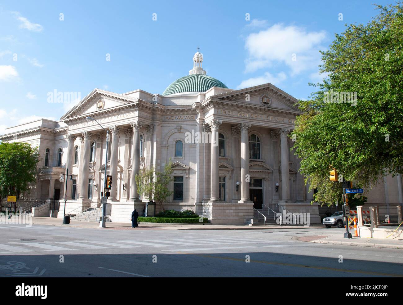 Premier bâtiment de l'église presbytérienne dans le centre-ville de Dallas, Texas ca. 2013 Banque D'Images