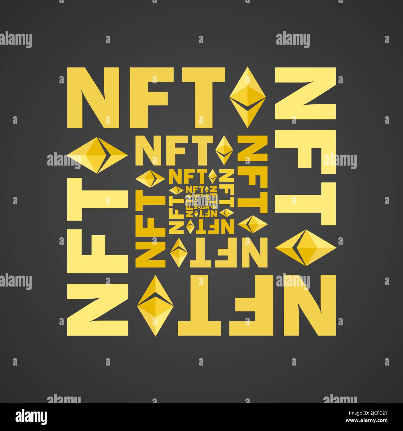 Jeton NFT dans la maquette crypto. Bannière jeton non fongible. Jeton non fongible NFT dans la technologie blockchain en crypto numérique art. ERC20 crypto-monnaie et art dans le style de dessin animé Illustration de Vecteur