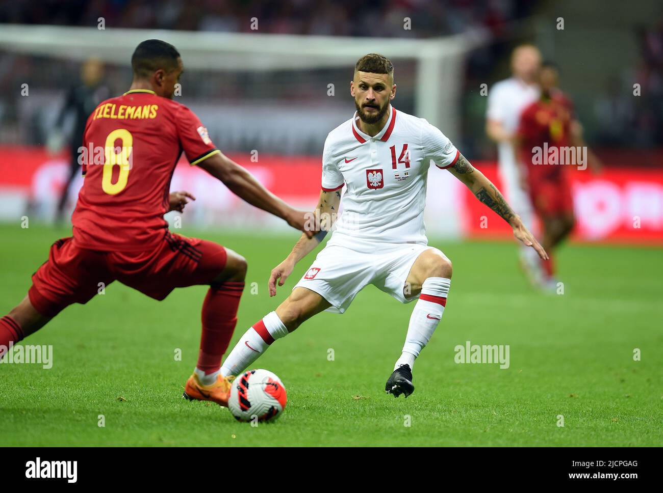 VARSOVIE, POLOGNE - 14 JUIN 2022: Ligue des Nations de l'UEFA 2023 Pologne - Belgique jeu o/p: Mateusz Klich (Pologne) Banque D'Images