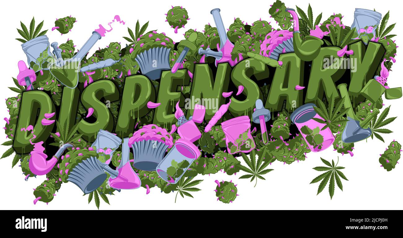 Droit Dispensary Medicinal Weed marijuana Cannabis Illustration Logotype Design Illustration de Vecteur