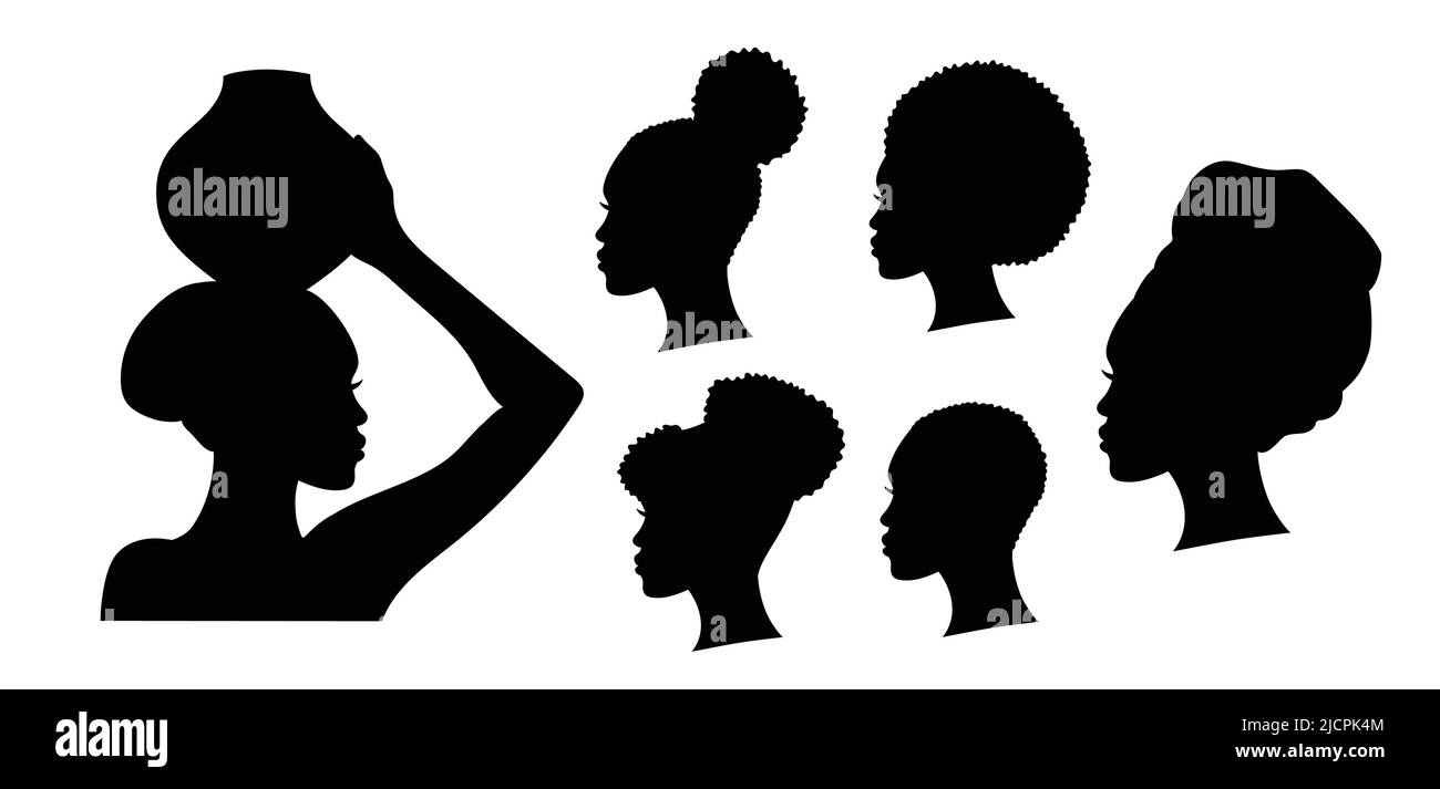 Ensemble de silhouettes d'une femme afro-américaine. Illustration de Vecteur