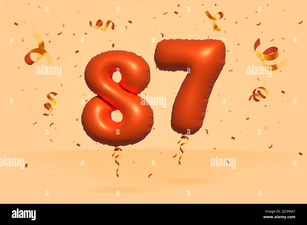 3D numéro 87 Vente de rabais promotion faite de confetti réaliste feuille 3D Orange hélium ballon vecteur. Illustration pour la vente d'affiches, de bannières publicitaires, Illustration de Vecteur