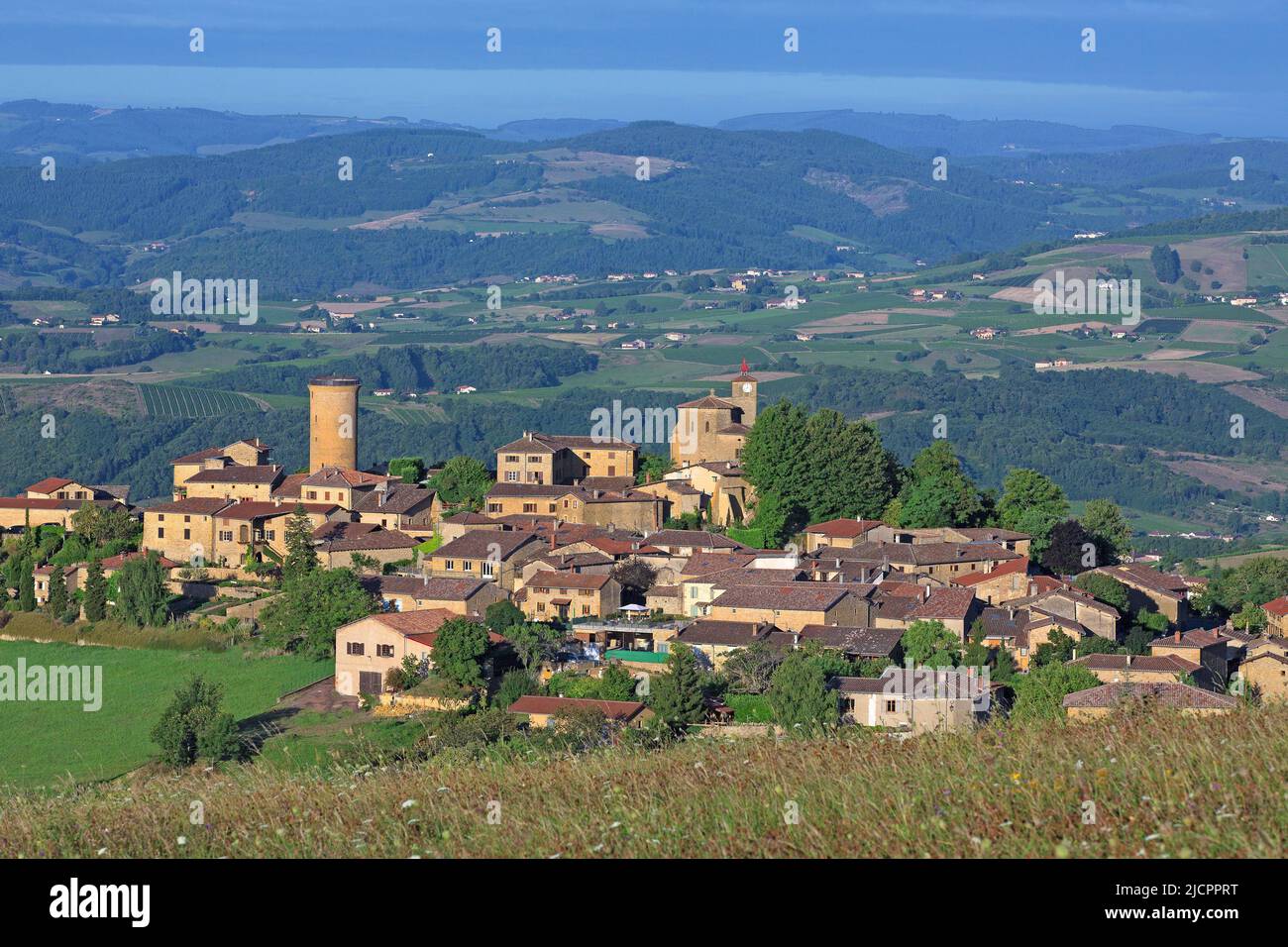 France, Rhône (69) Oingt village médiéval classé "les plus beaux villages de France, terre de pierres d'or, Banque D'Images