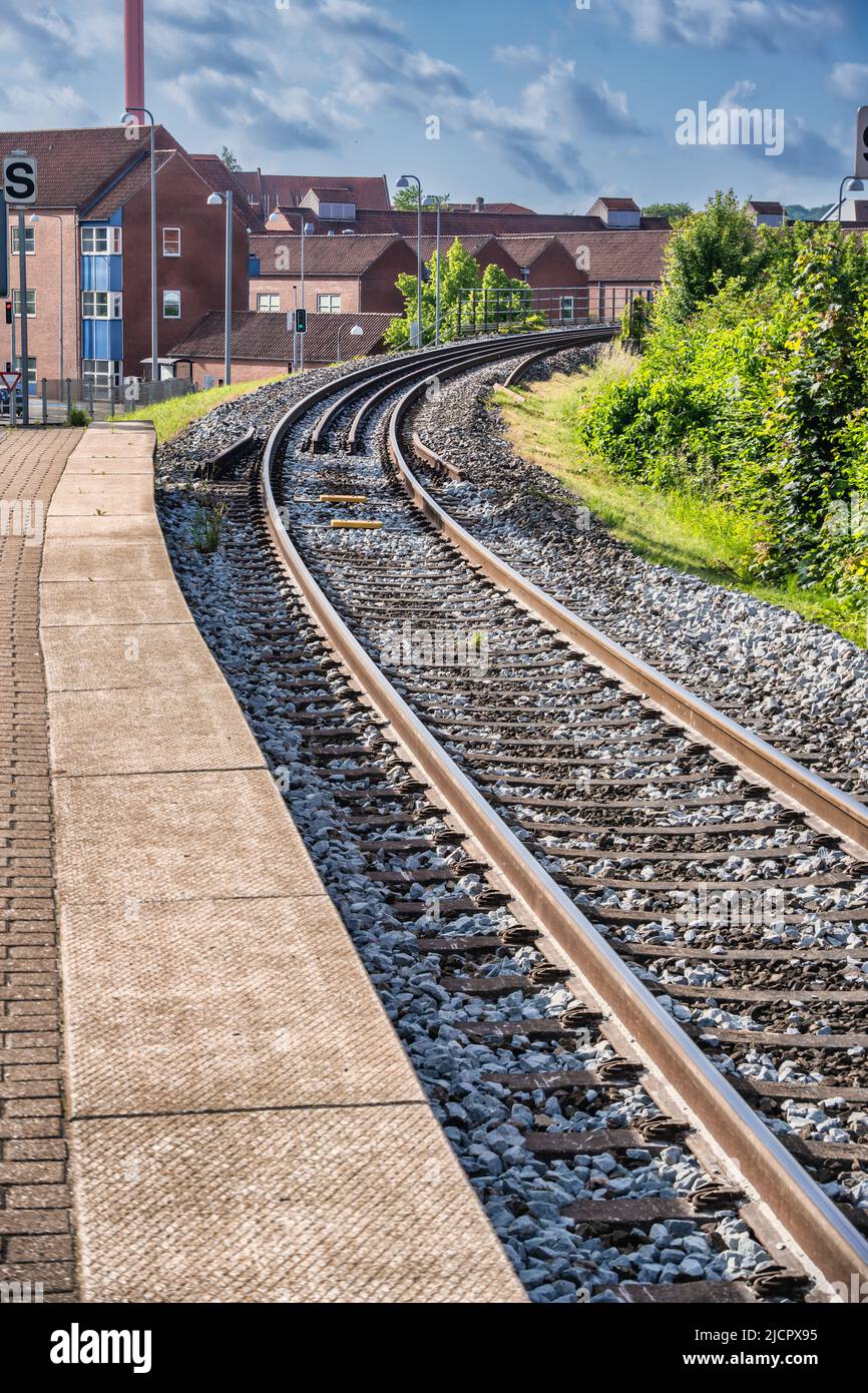 Sentier de randonnée de la vallée de Grejs départ à la gare de l'hôpital de Vejle, Danemark Banque D'Images