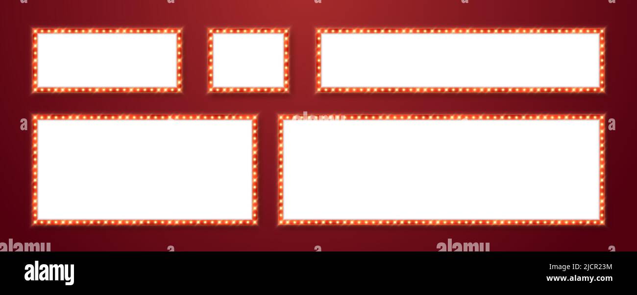 Cadres de marquis avec bordure rouge, enseignes de casino rétro avec fond blanc. Illustration de Vecteur