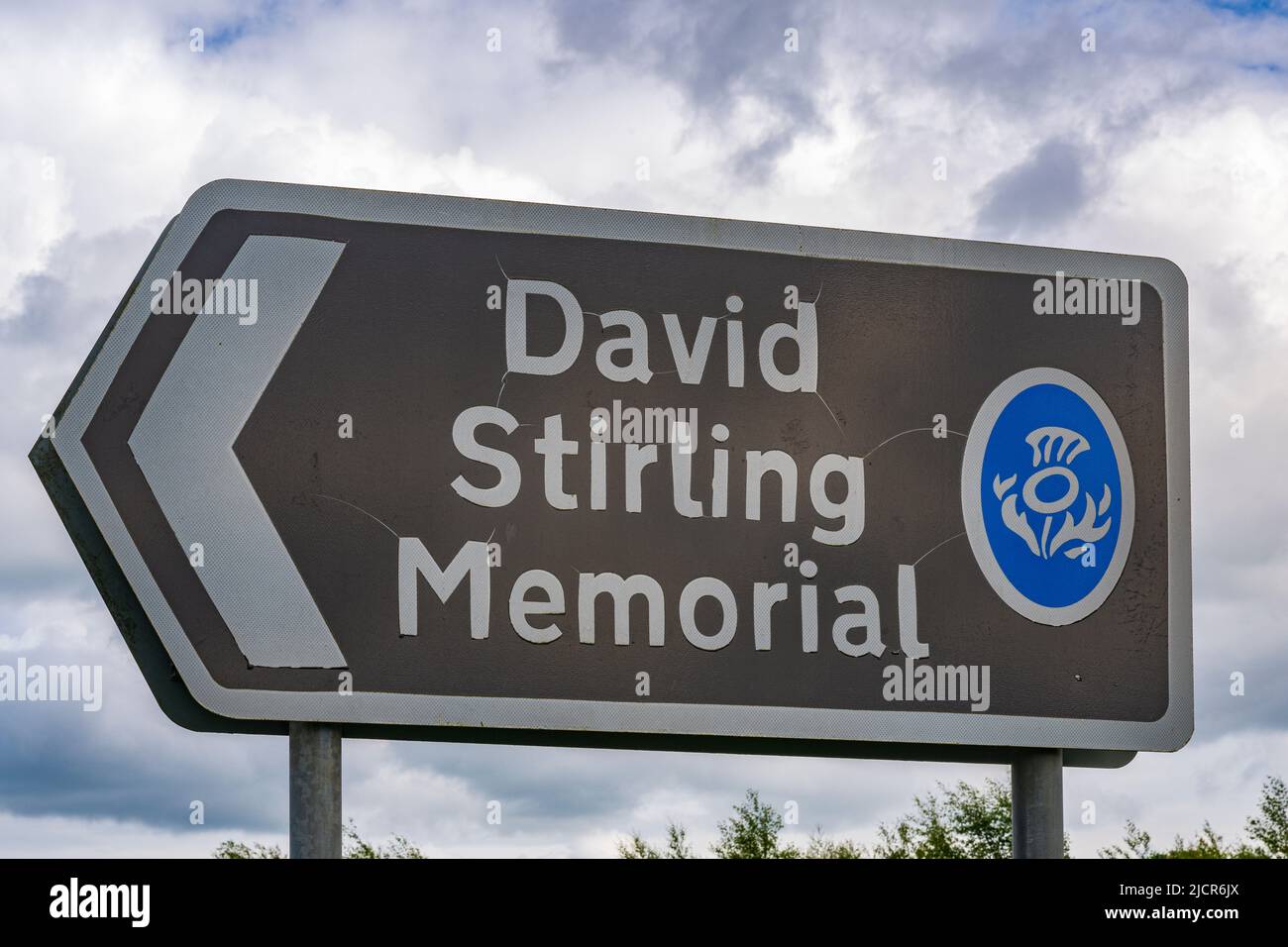 Doune, Perthshire, Écosse – panneau d'entrée au Mémorial de David Stirling Banque D'Images