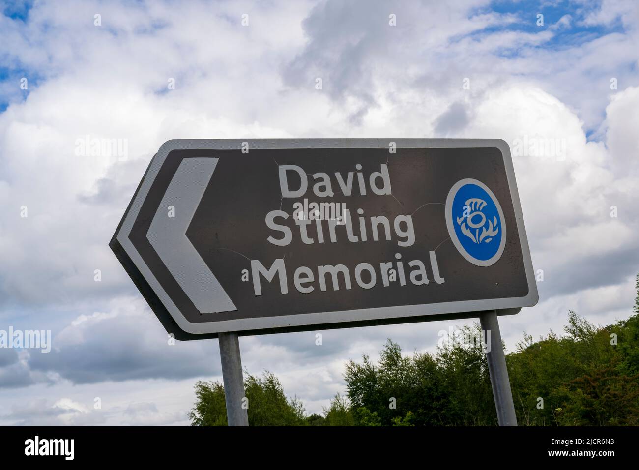 Doune, Perthshire, Écosse – panneau d'entrée au Mémorial de David Stirling Banque D'Images
