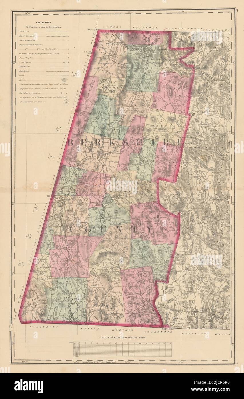 Comté de Berkshire, Massachusetts. TABLEAU MURAL et 1871 cartes anciennes GRISES Banque D'Images