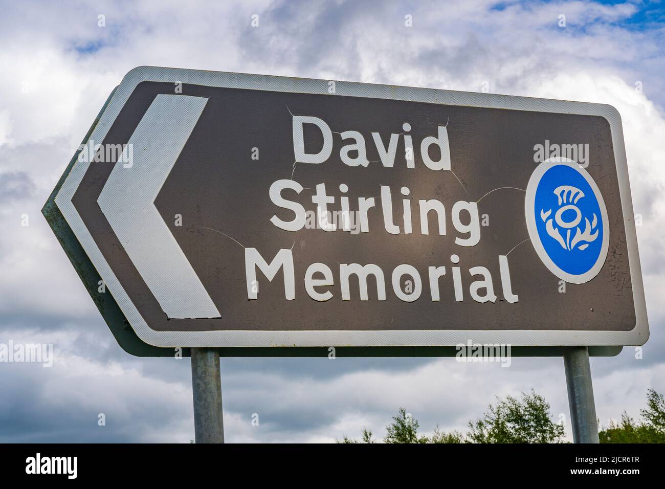 Doune, Perthshire, Écosse – panneau d'entrée au Mémorial de David Stirling Banque D'Images