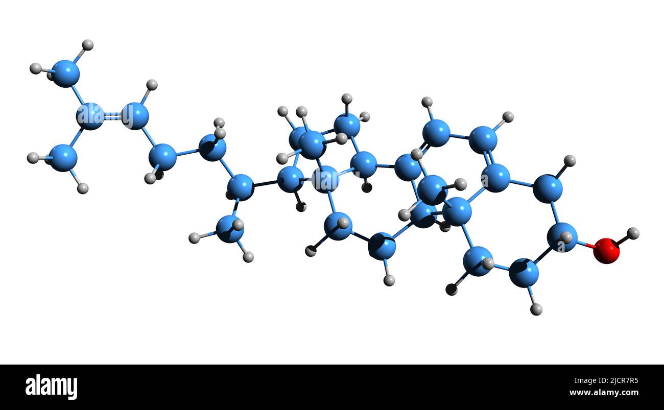 3D image de la formule squelettique du 7-Dehydrodesmostérol - structure chimique moléculaire du cholestérol intermédiaire isolé sur fond blanc Banque D'Images