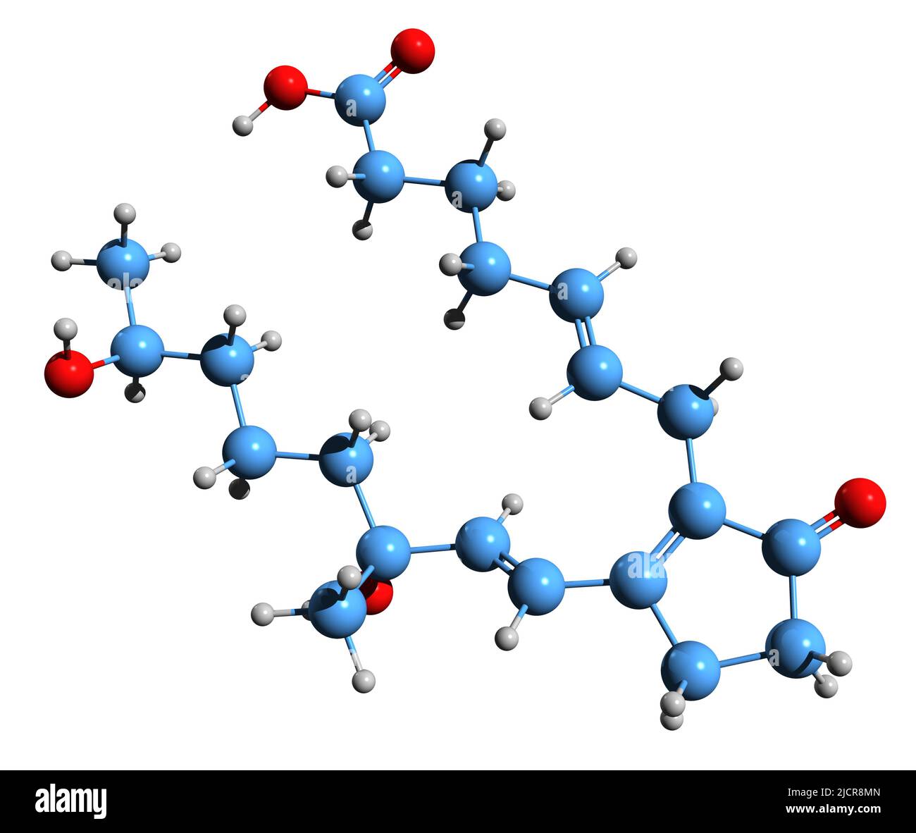 3D image de la prostaglandine B2 formule squelettique - structure chimique moléculaire de PGB2 isolée sur fond blanc Banque D'Images