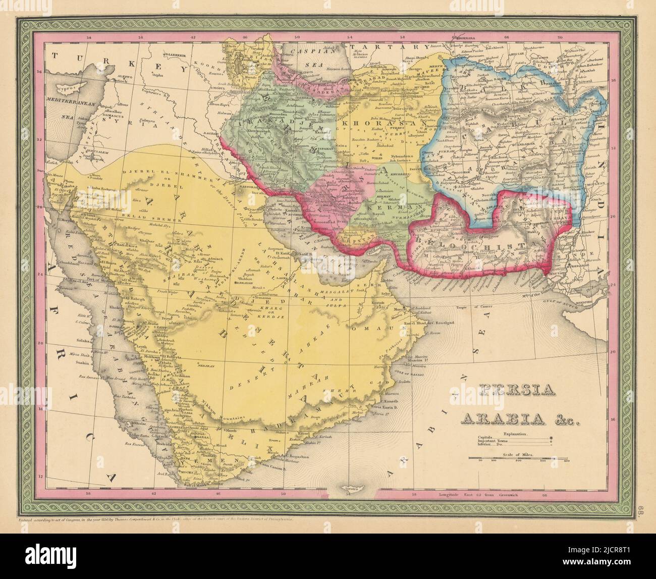 Perse, Arabie & c. Asie du Sud-Ouest Iran Pakistan Afghanistan Graen COWPERTHWAIT 1852 carte Banque D'Images