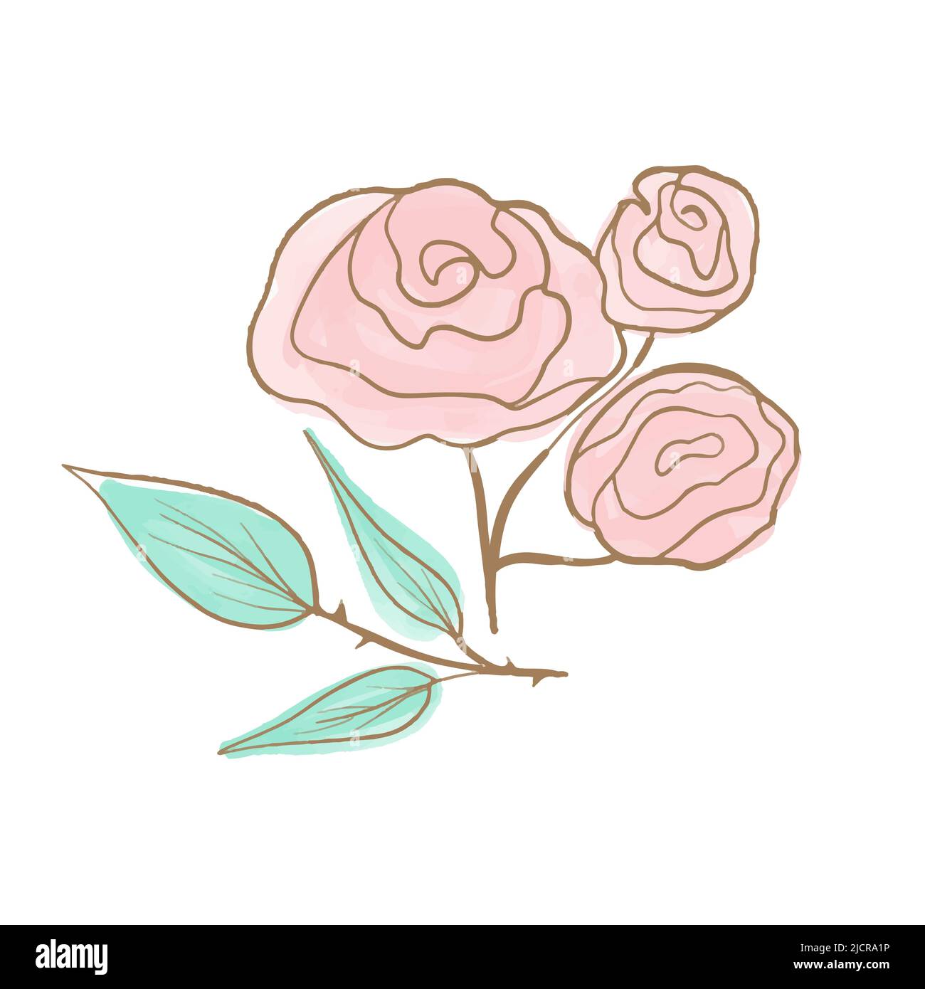 Fleur rose vectorielle avec bordure dorée. Illustration aquarelle dessinée à la main. Fleur pour le mariage. Illustration de Vecteur