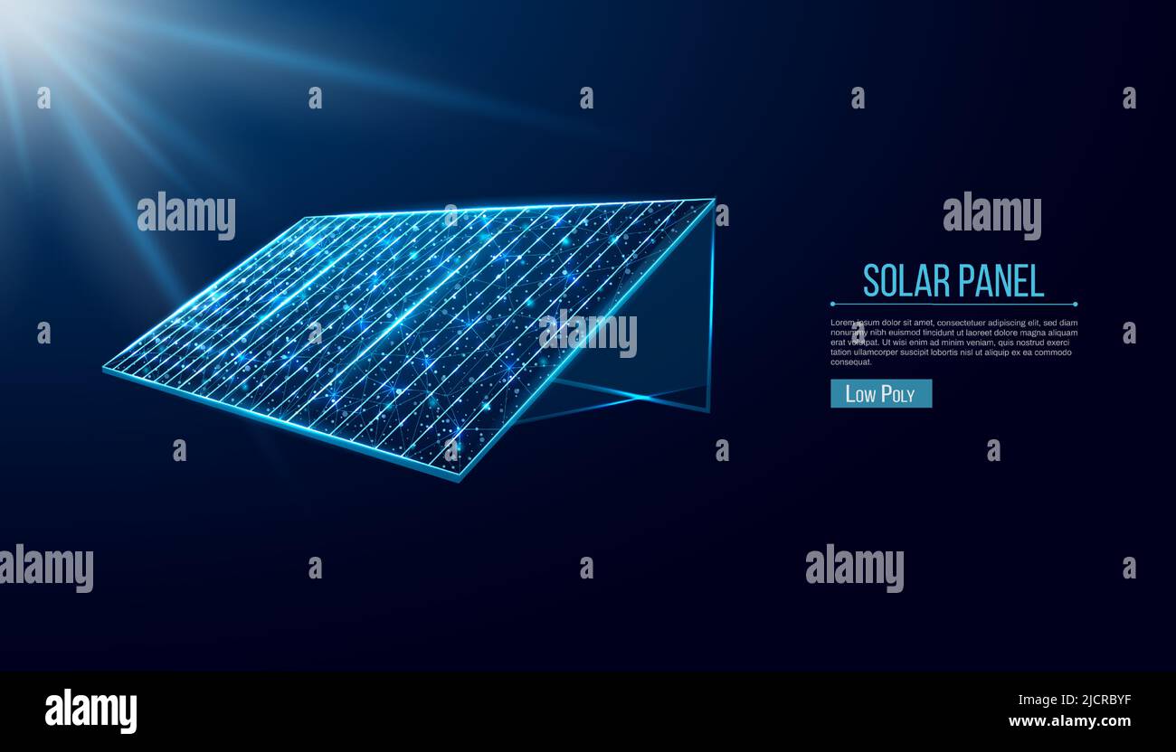 Pile solaire, panneau solaire. Concept d'énergie renouvelable alternative avec panneau en polyéthylène basse luminescent sur fond bleu foncé. Conception en polyfer à faible teneur. Abstr Illustration de Vecteur