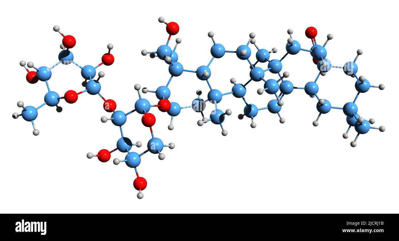 3D image de la formule squelettique de l'alpha-héderine - structure chimique moléculaire de la saponine triterpénoïde isolée sur fond blanc Banque D'Images