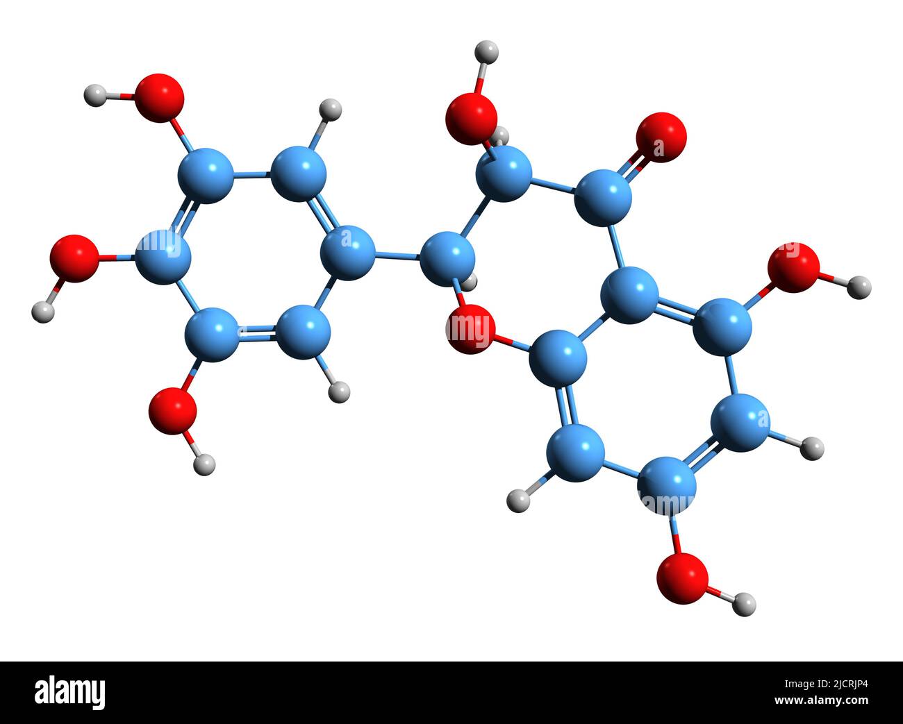 3D image de la formule squelettique de l'Ampelopsine - structure chimique moléculaire de la dihydromyricétine isolée sur fond blanc Banque D'Images