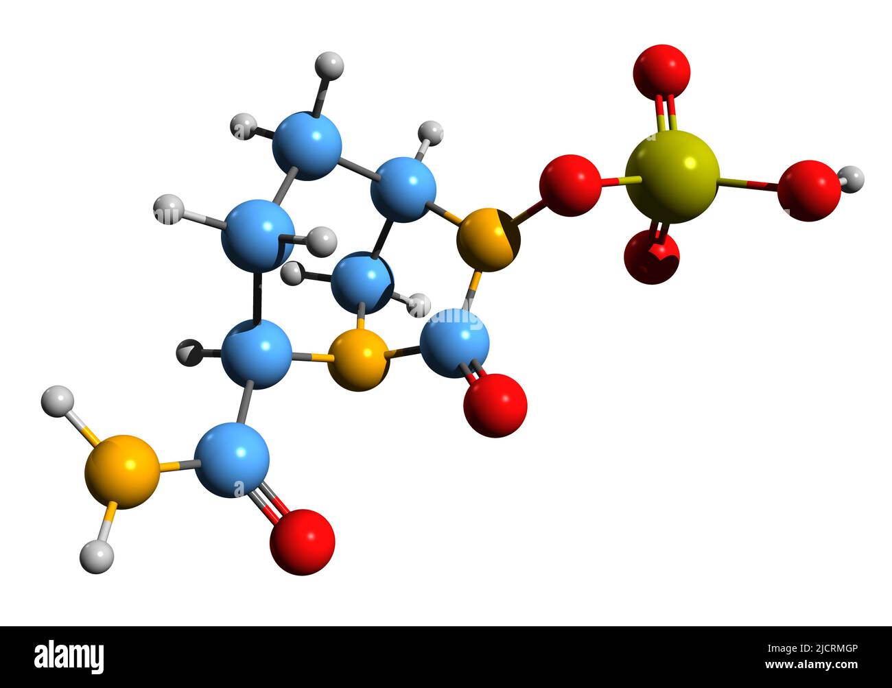 3D image de la formule squelettique de l'avibactam - structure chimique moléculaire de l'inhibiteur de la lactamase isolé sur fond blanc Banque D'Images