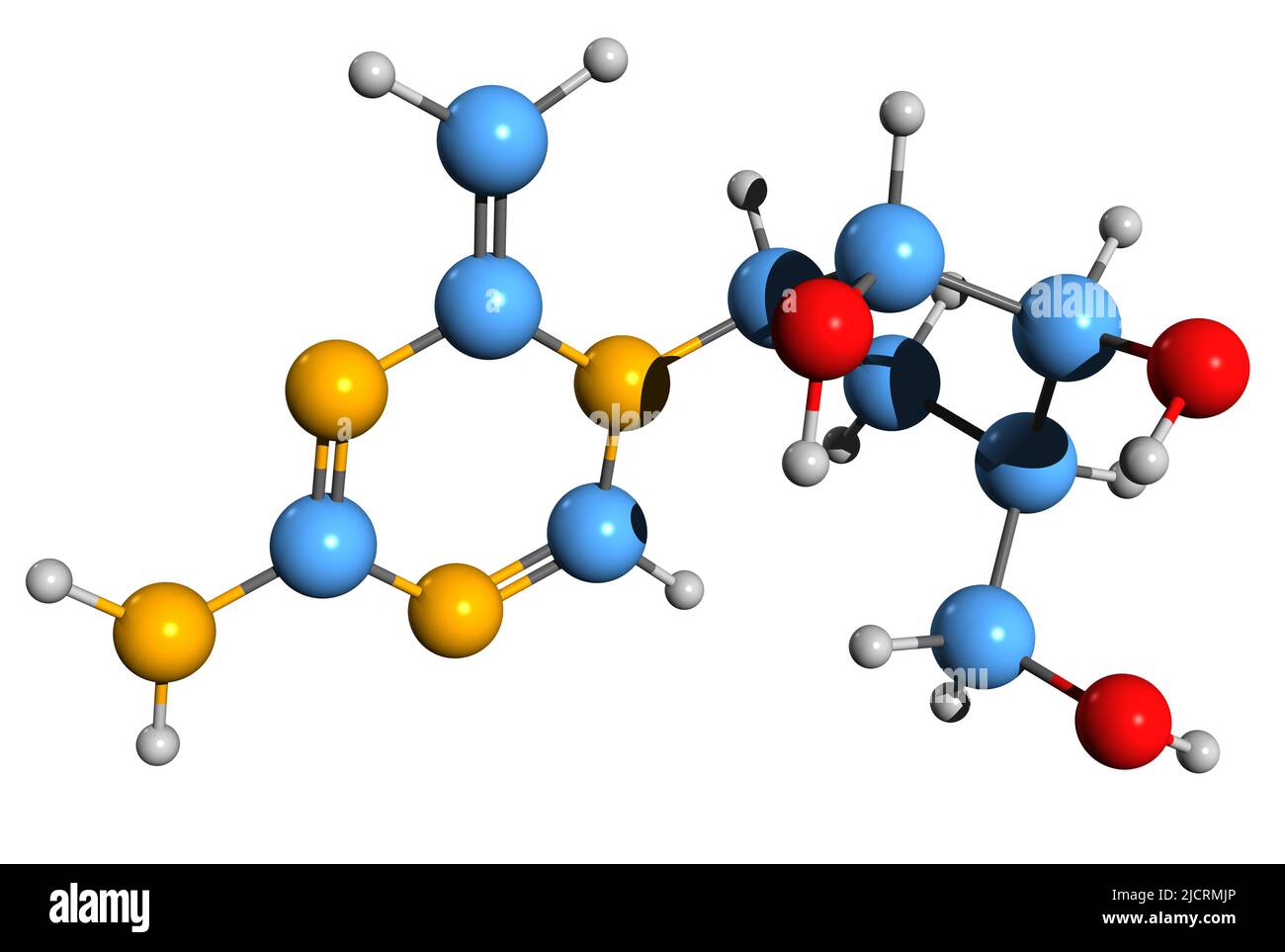 3D image de la formule squelettique Azacitidine - structure chimique moléculaire du traitement du cancer isolée sur fond blanc Banque D'Images