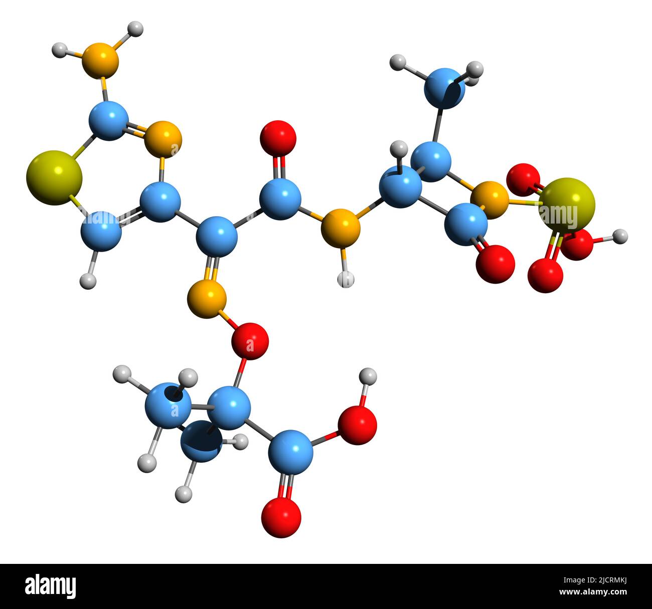 3D image de la formule squelettique Aztreonam - structure chimique moléculaire de l'antibiotique isolé sur fond blanc Banque D'Images