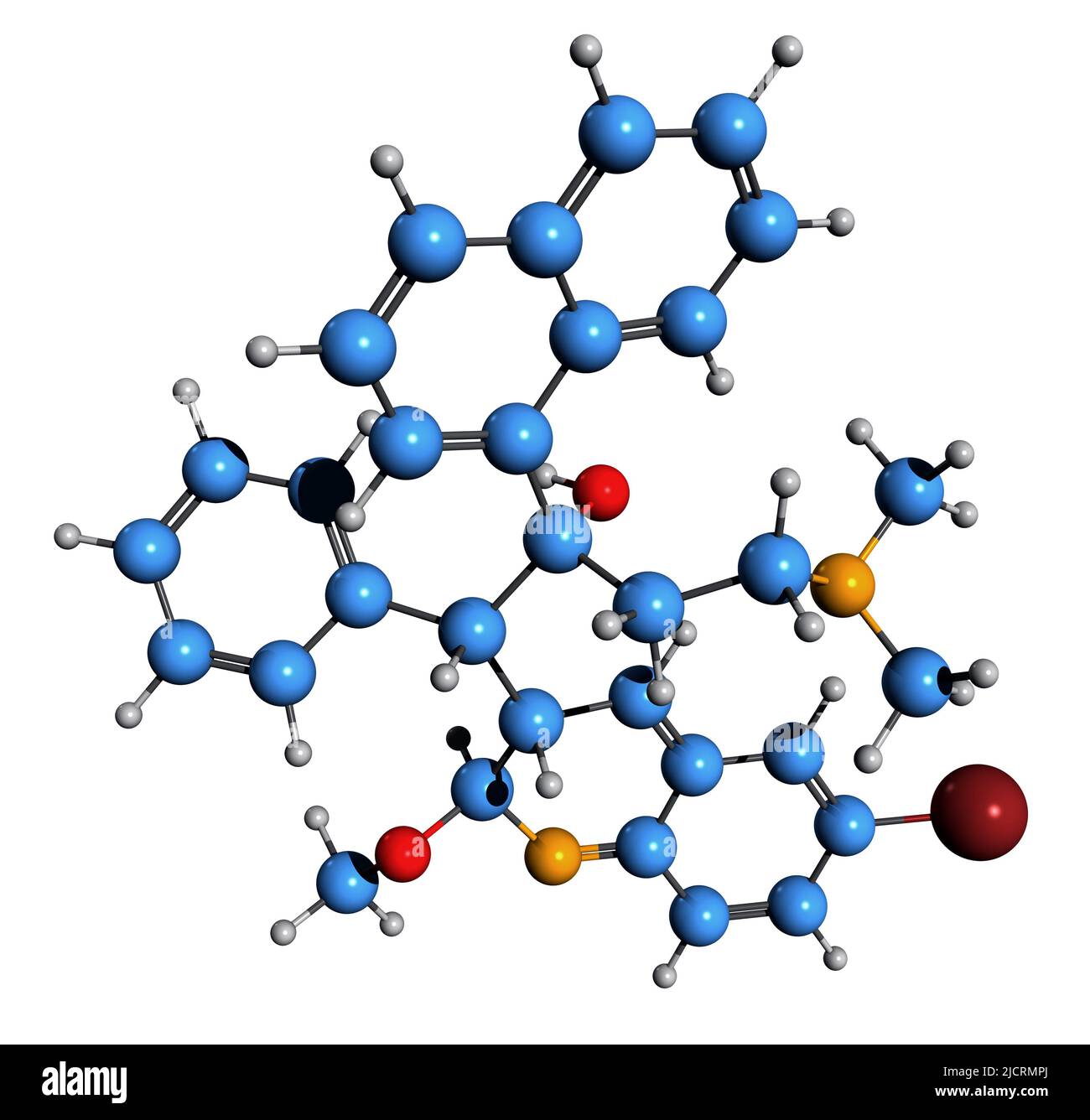 3D image de la formule squelettique de la bédaquiline - structure chimique moléculaire du médicament antituberculeux isolé sur fond blanc Banque D'Images
