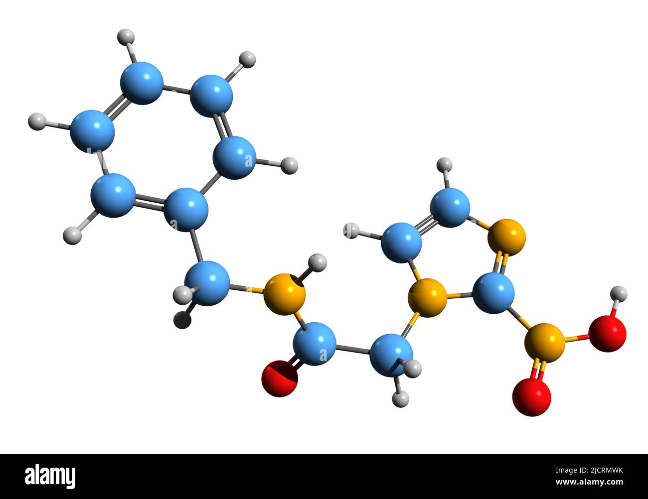 3D image de la formule squelettique du Benznidazole - structure chimique moléculaire des médicaments antiparasites isolés sur fond blanc Banque D'Images