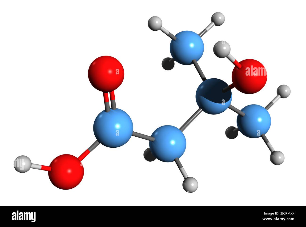 3D image de la formule squelettique de l'acide bêta-hydroxy-bêta-méthylbutyrique - structure chimique moléculaire du HMB isolé sur fond blanc Banque D'Images