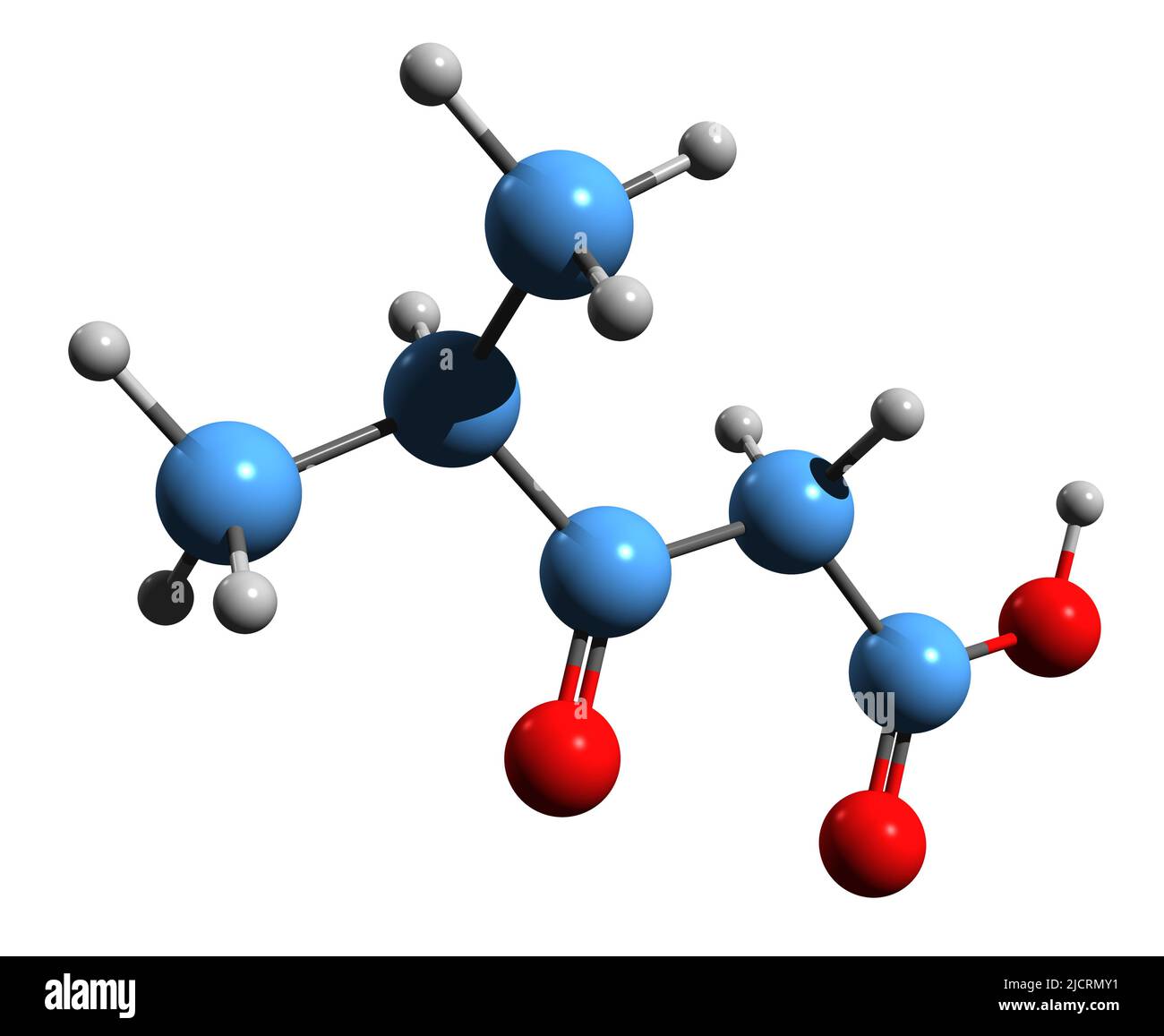 3D image de la formule squelettique de l'acide bêta-cétoiscaproïque - structure chimique moléculaire de l'acide 4-méthyl-2-oxovalère isolé sur fond blanc Banque D'Images