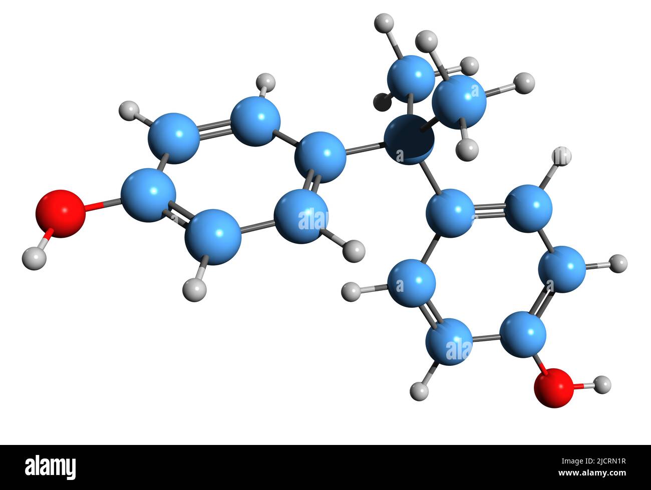 3D image du bisphénol A formule squelettique - structure chimique moléculaire du BPA isolé sur fond blanc Banque D'Images