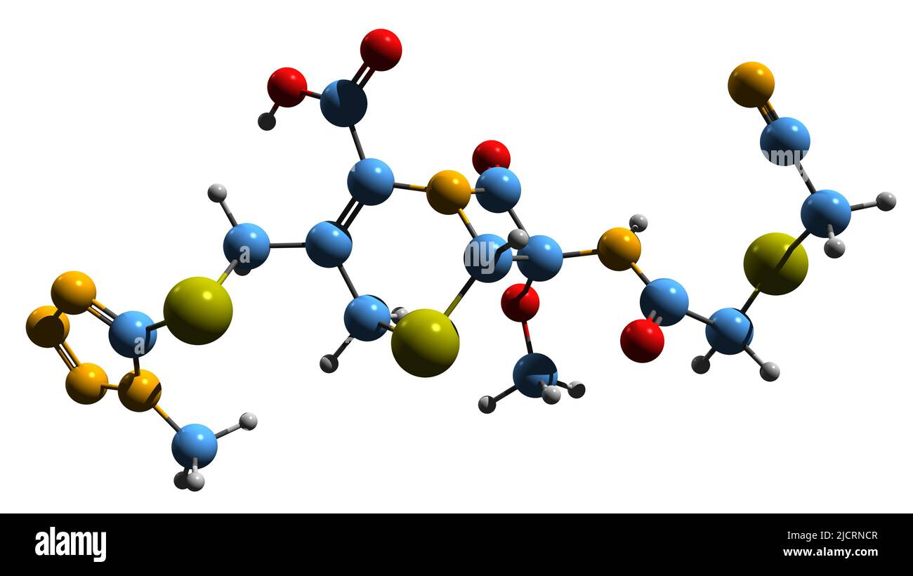 3D image de la formule squelettique Cefmetazole - structure chimique moléculaire de l'antibiotique de la céphamycine isolé sur fond blanc Banque D'Images