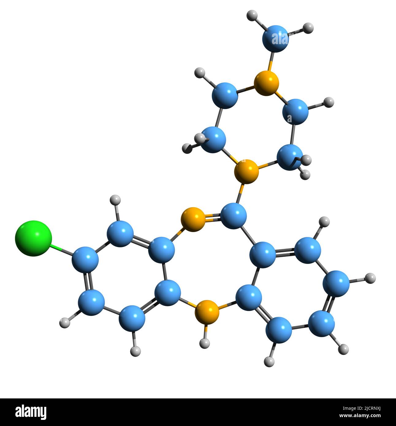 3D image de la formule squelettique de Clozapine - structure chimique moléculaire des médicaments psychiatriques isolés sur fond blanc Banque D'Images
