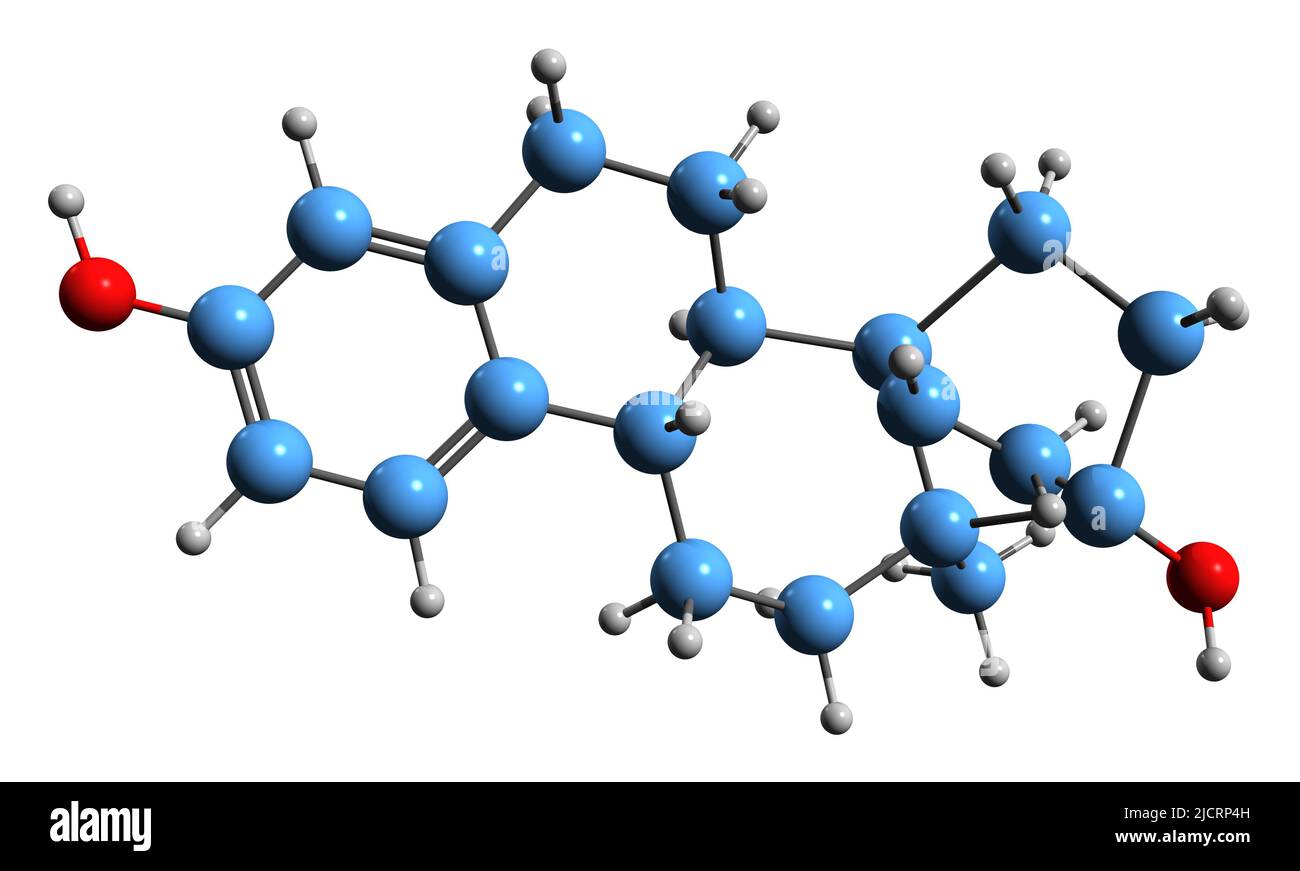 3D image de la formule squelettique du cyclodiol - structure chimique moléculaire de l'oestrogène synthétique isolé sur fond blanc Banque D'Images